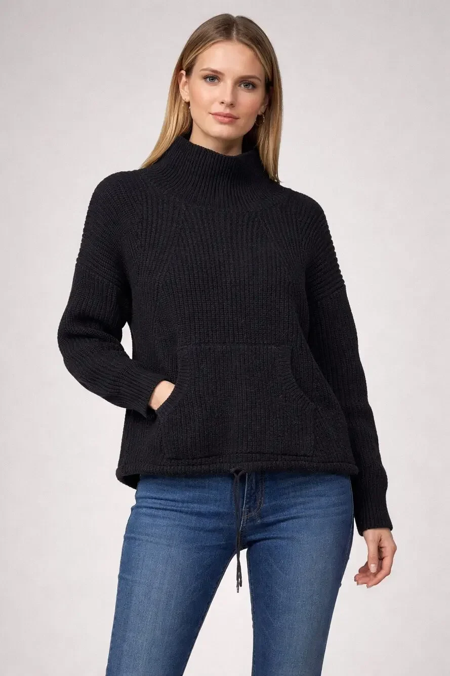 Notshy Cashmere Wool Drawstring Hem Turtleneck Sweater - Black S